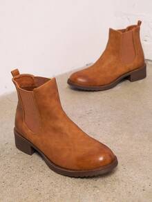 SHUZIA Faux Leather Round Toe Chelsea Booties - Brown - View 2