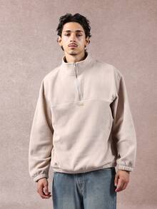 SUMWON Warm Half Zip Fleece Pullover Casual Sweatshirt Classic Mock Neck Relaxed Fit Winter Fall Jumper Knit Daily Wear Quarter Zip Sweater - Khaki - View 5