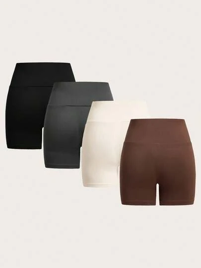 SHEIN EZwear Quần short đạp xe cạp cao màu trơn, quần bó sát cho nữ, thích hợp cho mùa hè
