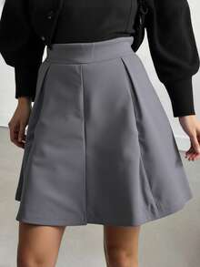 EURMUSE Women's Casual Solid Color A-Line Skirt, Summer - Grey - View 4