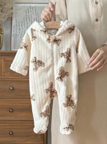 Vintaside Kids 新生儿简约时尚可爱波尔卡圆点长袖连帽羊毛连体衣家居服