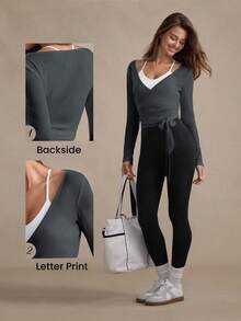 Eassivo Eassivo 女式休闲轻质纹理系带长袖运动 T 恤，四季皆宜 女式瑜伽上衣 女式健身上衣 裹身式健身上衣 瑜伽裹身式上衣 长袖健身上衣 女式瑜伽上衣 女式瑜伽上衣 健身衬衫 女式瑜伽上衣 女式长袖健身衬衫 女式长袖上衣 优雅健身服 女式瑜伽上衣 女式长袖健身上衣 女式健身房上衣