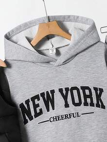 1 Set Tween BoyHooded Vest Jacket Paired With Grey Hoodie Sweatshirt & Casual Pants, Comfortable Fabric, Suitable For Winter Casual Outfits, Indoor & Outdoor Wear Fall - Multicolor - View 5