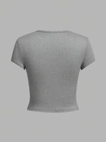 SHEIN EZwear 4 peças Camiseta Casual Feminina Slim de Gola Redonda de Manga Curta, Adequada para o Verão - Multicolorido - Ver 13