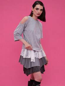 COUREZ Asymmetric Short Sleeve T-Shirt /Y2K Going Out Tops  Women Clothes  Clothes Cute - Grey - View 5
