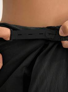 SHEIN Pantalones casuales de maternidad de unicolor simple con bolsillos y lazo delantero - Negro - Ver 3