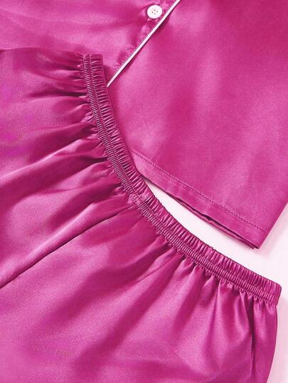 LuxeNights Contrasting Faux Zijden Lapel Sleepwear Set view 5