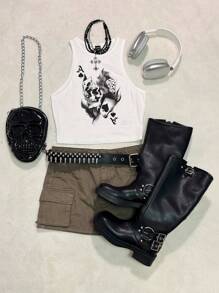 SHEIN EZwear Áo ba lỗ nữ cổ tròn ôm sát màu đen giản dị, chất liệu cotton pha trộn, thích hợp cho mùa hè - trắng - Xem 1