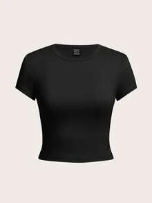 SHEIN EZwear 4 件装夏季圆领短袖修身女式 T 恤