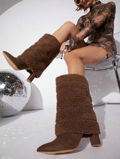 SHUZIA Fuzzy Slip On Ankle Boots