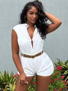 Alexandranx HIGH NECK SOLID POCKET JUMPSUIT WITH BELT