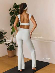 GLOWMODE 31英寸FeatherFit™罗纹无缝超高腰紧身裤，带侧袋，低冲击瑜伽普拉提工作室日常休闲装 - 淺灰色 - 查看 3