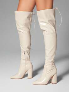 SHUZIA 女士迷人性感尖头粗跟过膝高跟靴