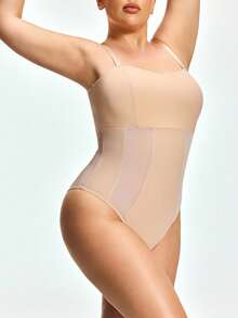 SHAPORA Plus Size Slimming Bodysuit With Lift, Gather, Comfort, Casual, Minimalist Design, Suitable For Outerwear - Black - View 4