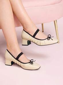 CUCCOO DOLLMOD Damen Silber Mary Jane High Heel Pumps, quadratische Spitze & Absatz, Vintage Schulstil, Schnallenverschluss - Beige - Übersicht 3