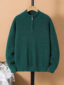 SHEIN Suéter de punto con media cremallera versátil y cómodo para uso diario de niños preadolescentes