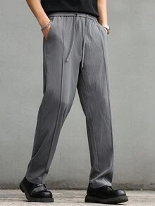 Manfinity Homme Men's Casual Versatile Solid Color Drawstring Waist Long Pants