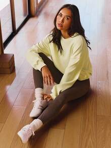 GLOWMODE Modal Soft Warm Curved Bubble Hem Waist Length Relaxed Sleeves Ribbed Cuffs Two-Way Wear Crew Neck Pullover Sweatshirt Daily Casual Wear Fall Winter