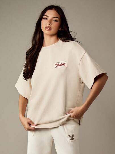 Missguided x Playboy Oversized Crew Neck Short Sleeve Cotton Tee With Logo Detail Casual Comfort Everyday Essential