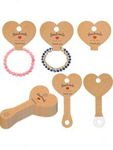 25/50/100pcs Heart Shaped Kraft Paper Jewelry Hanging Display Cards,Self-Adherent Show Cardstock Used For Packaging Ring Keychain Necklace Bracelet Hairband Earrings - Heart-shaped - View 1