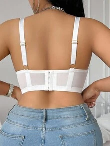 SHEIN 1pc Plus Size Mesh Patchwork Underwire Bra, Lift - White - View 2