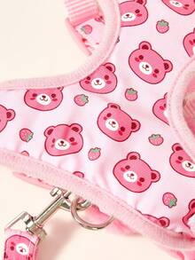 PETSIN Cute Pink Strawberry & Bear Pattern Printed Pet Dog Cat Harness & Leash Set, Suitable For Dogs And Cats - Multicolor - View 6
