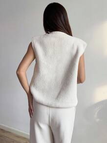 Flirla Casual Solid Color Vest Jacket, Autumn/Winter - Beige - View 2