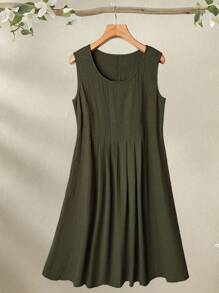 EMERY ROSE Plus Size Women Sleeveless Green Casual Dress, Fashionable For Summer - Army Green - View 1