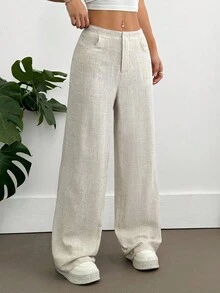 Flirla 2025春夏时尚女装超低腰复古阔腿裤秋季女装布料