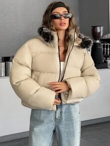 Women, Winter, Autumn, Long Sleeve, Short Length, Pocket, Puffer Jacket Women Winter Clothes Oversized Jacket Outerwear Women Fur Hood Puffer Jacket Oversized Puffer Jacket