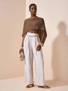 Zivah 性感披肩斗篷百搭针织披肩细肩带 V 领不对称肩部设计上衣，度假风格