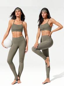 GLOWMODE 31英寸FeatherFit™弹力大步裤，柔软舒适，吸汗排汗，低冲击瑜伽普拉提工作室日常休闲装 - 棕色 - 查看 2