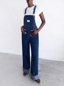 Maija 女士深蓝色卷边牛仔工装裤，复古青春，秋季休闲出门装 - 深色水洗藍 - 查看 7