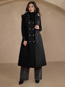 DAZY Women's Sleeveless Long Jacket Vest With Metal Buckle Belt, Adjustable Waist, Loose Fit, Business Casual, Suitable For Autumn & Winter Women Coats - Black - View 2