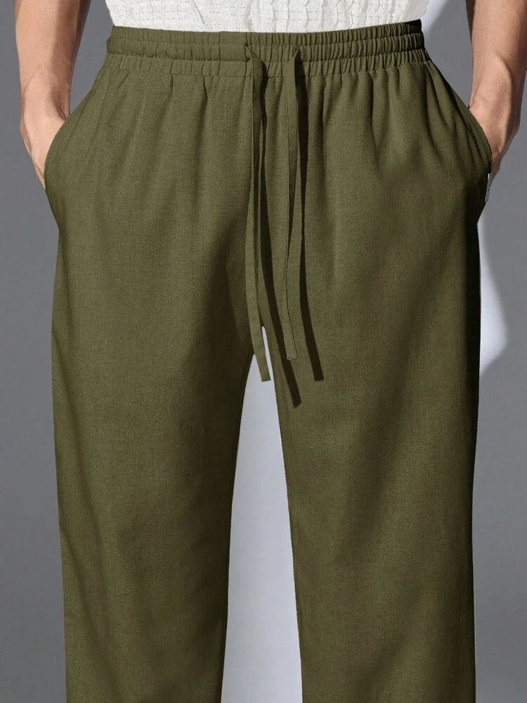 Calças largas com cordão e corte reto