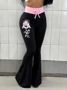 Sparklyn Tween Girls American College Style Casual Striped Green Pants Fall Winter - Black - View 10