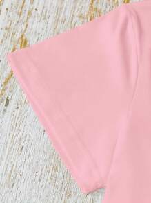 女士休闲万圣节元素格子蝴蝶结、南瓜、鬼魂卡通印花大码圆领T恤 - 淺粉色 - 查看 5