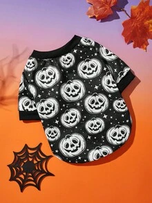 PETSIN 1pc Pet Halloween Pumpkin Print Casual Sweatshirt - Multicolor - View 1