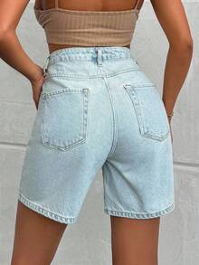 EURMUSE 100%纯棉轻洗高腰短裤