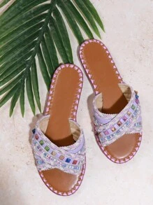 SHUZIA Women's Flat Solid Color Slippers Sandals - Lilac Purple - View 1