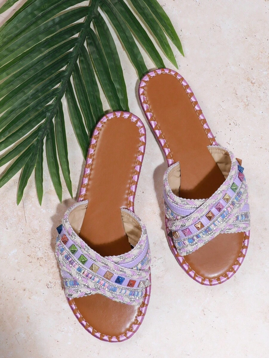 SHUZIA Women's Flat Solid Color Slippers Sandals - Lilac Purple - View 1