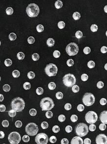 SHUZIA Faux Suede Rhinestone Decor Pointed Toe Stiletto Boots - Black - View 3