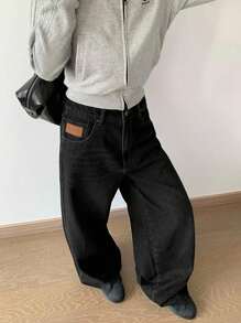 Livesso 女式宽松休闲口袋阔腿牛仔裤，百搭