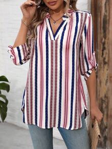 EMERY ROSE Áo cánh cổ khoét sọc tương phản thường ngày dành cho nữ khi đi nghỉ - Nhiều màu - Xem 6