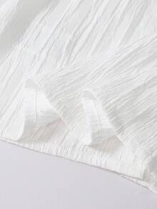 SHEIN 女童优雅百搭蕾丝边彼得潘领休闲长袖开衫衬衫，春秋季 - 白色 - 查看 3