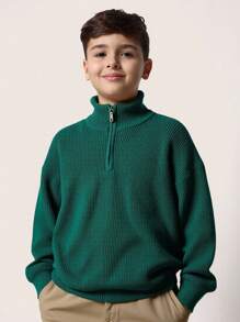 SHEIN Suéter de punto con media cremallera versátil y cómodo para uso diario de niños preadolescentes