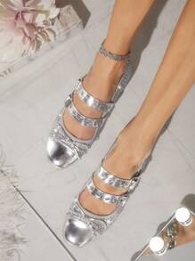 SHUZIA Women's Silver Low Vamp Summer Elegant Flat Shoes - Silver - View 8