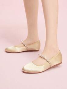 CUCCOO DOLLMOD 女士白色珍珠带圆头平底玛丽珍鞋，性感可爱优雅休闲度假派对情人节约会婚礼活动 - 金色 - 查看 3