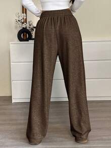 SHEIN EZwear 大码棕色抽绳腰休闲宽松运动裤