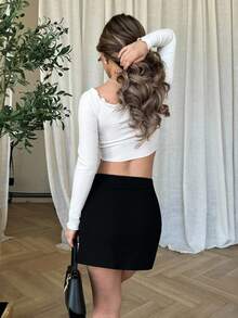 Jemour Solid Tie Front Off Shoulder Crop Top - White - View 2